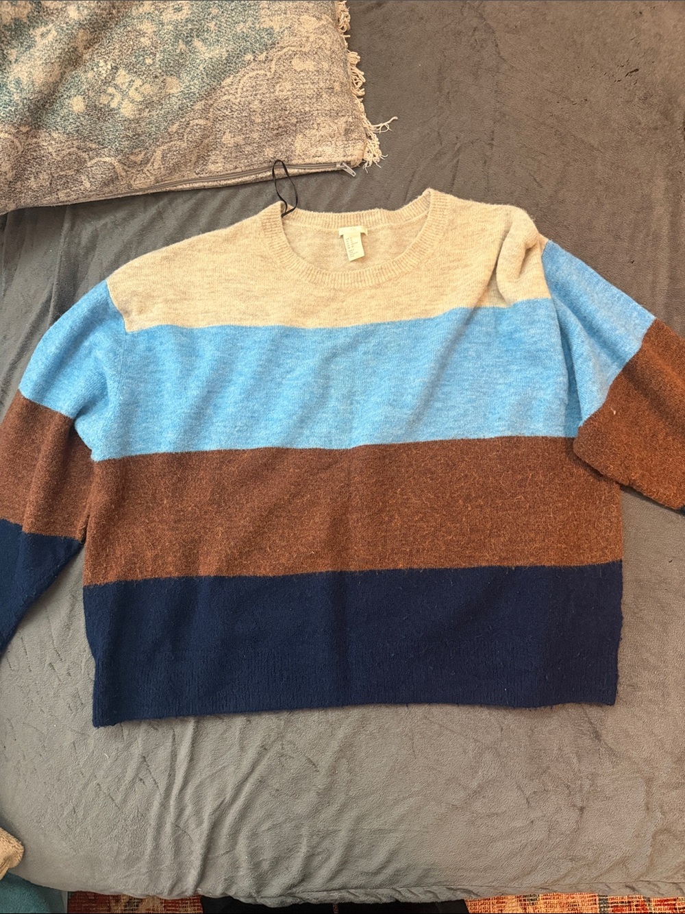 H&M Women's Striped Crewneck Sweater in Beige, Light Blue, Brown & Navy